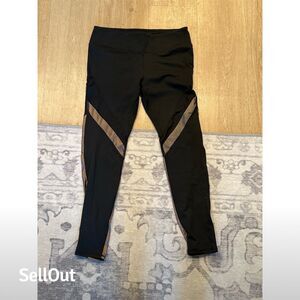 Fabletics Women's Mid Rise Mesh Leggings Black/Copper Size Petite M